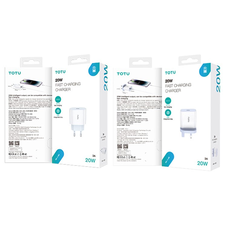 TOTU HC-1 20W Fast Charging Power Adapter Type-C Portable Wall Charger - EU Plug