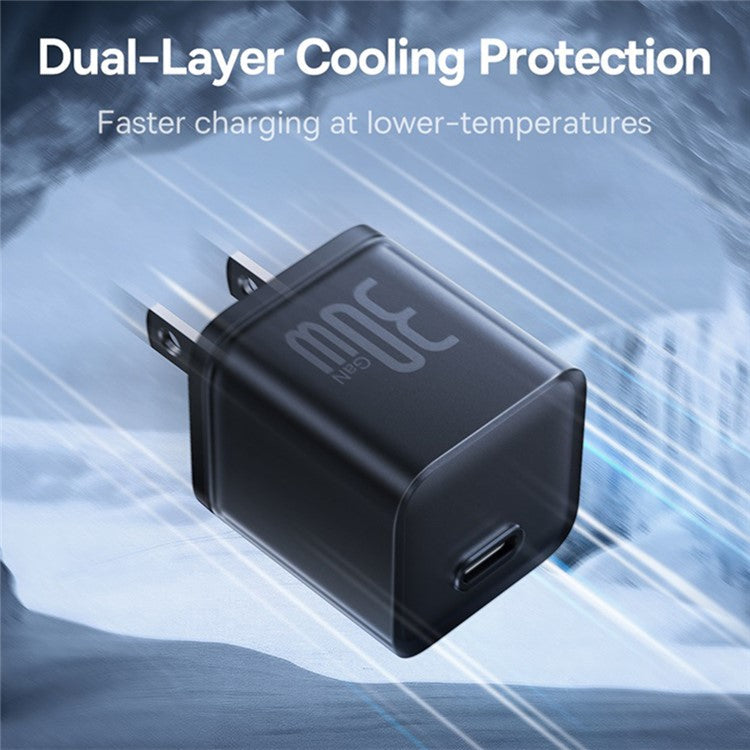 BASEUS GaN5S Fast Charger Portable Type-C 30W Wall Charger Adapter, US Plug - Black