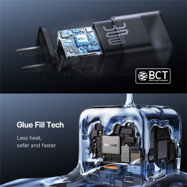 BASEUS GaN5S Fast Charger Portable Type-C 30W Wall Charger Adapter, US Plug - Black