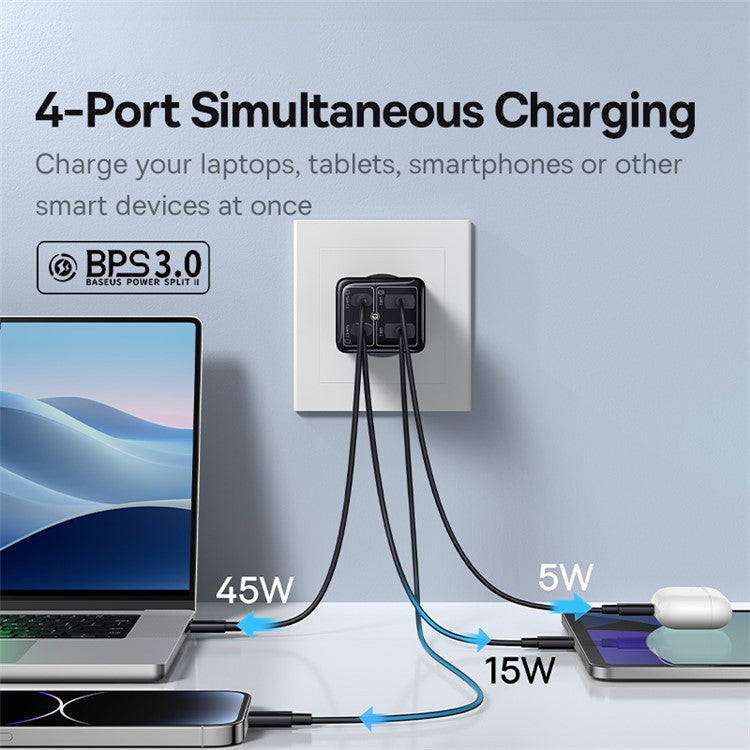 BASEUS GaN6 Pro 65W Fast Charger Adapter 2Type-C+2USB Wall Charger Block, EU Plug - Black