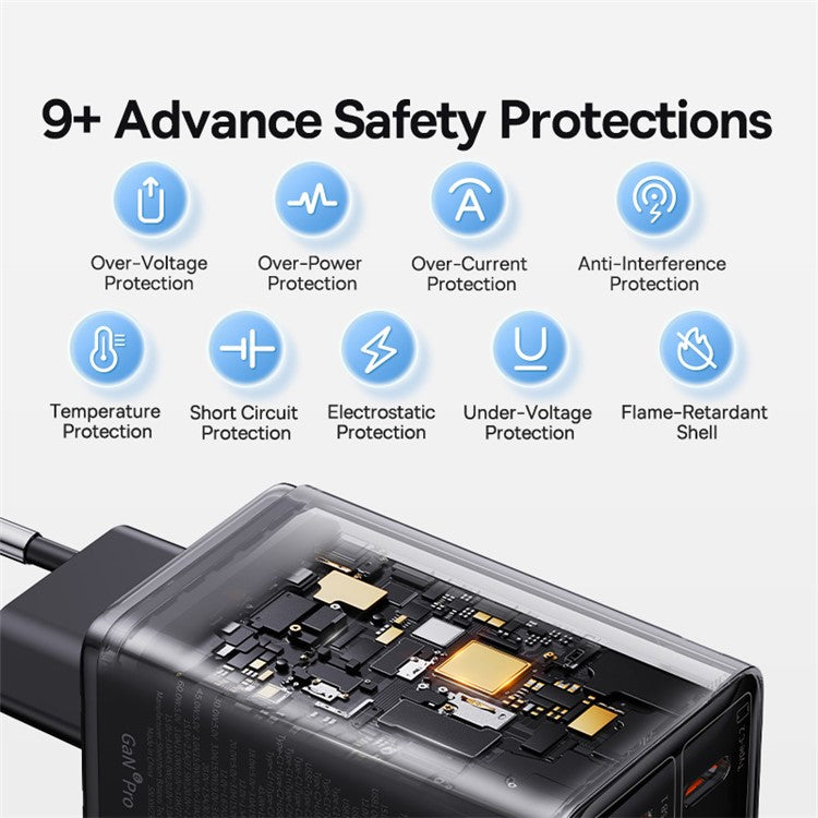BASEUS GaN6 Pro 65W Fast Charger Adapter 2Type-C+2USB Wall Charger Block, EU Plug - Black