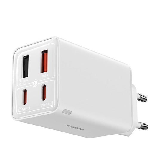 BASEUS GaN6 Pro 65W Fast Charger Adapter 2Type-C+2USB Wall Charger Block, EU Plug - White