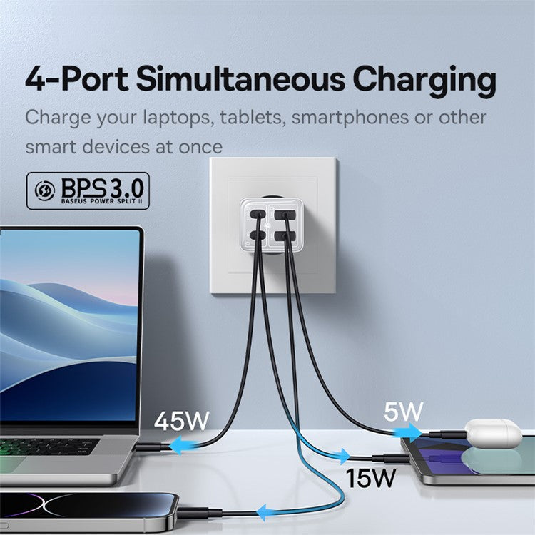 BASEUS GaN6 Pro 65W Fast Charger Adapter 2Type-C+2USB Wall Charger Block, EU Plug - White