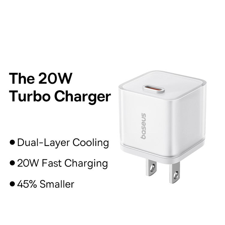BASEUS GaN5S PD 20W Fast Charging Block Type-C Single Port Power Adapter - White