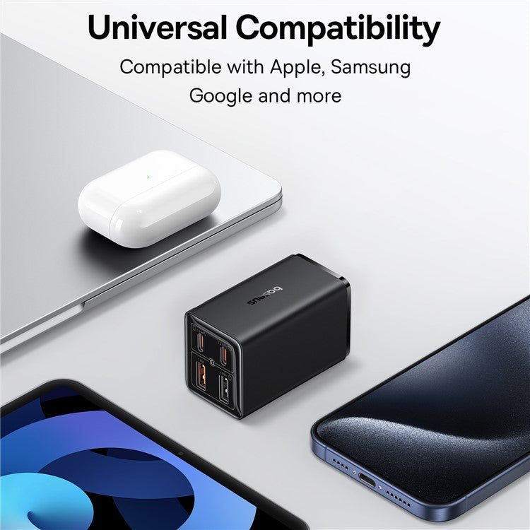 BASEUS GaN6 Pro 65W Fast Charging Adapter 2 Type-C + 2 USB Wall Charger (with Type-C to Type-C Cable), US Plug - Black