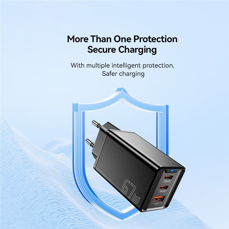 ESSAGER JT-G67TC2U1 67W GaN Travel Charger Adapter 2 Type-C+USB-A Wall Charger Block - White / EU Plug