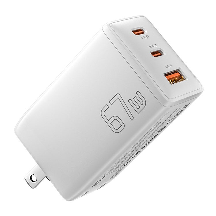 ESSAGER GaN X 67W USB-A + 2 Type-C Wall Charger for Cell Phone, Camera, Tablet, Laptop - White / US Plug
