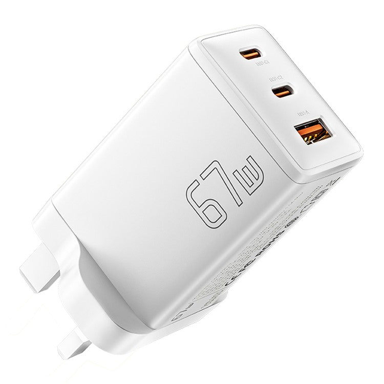 ESSAGER GaN X 67W USB-A + 2 Type-C Wall Charger for Cell Phone, Camera, Tablet, Laptop - White / UK Plug