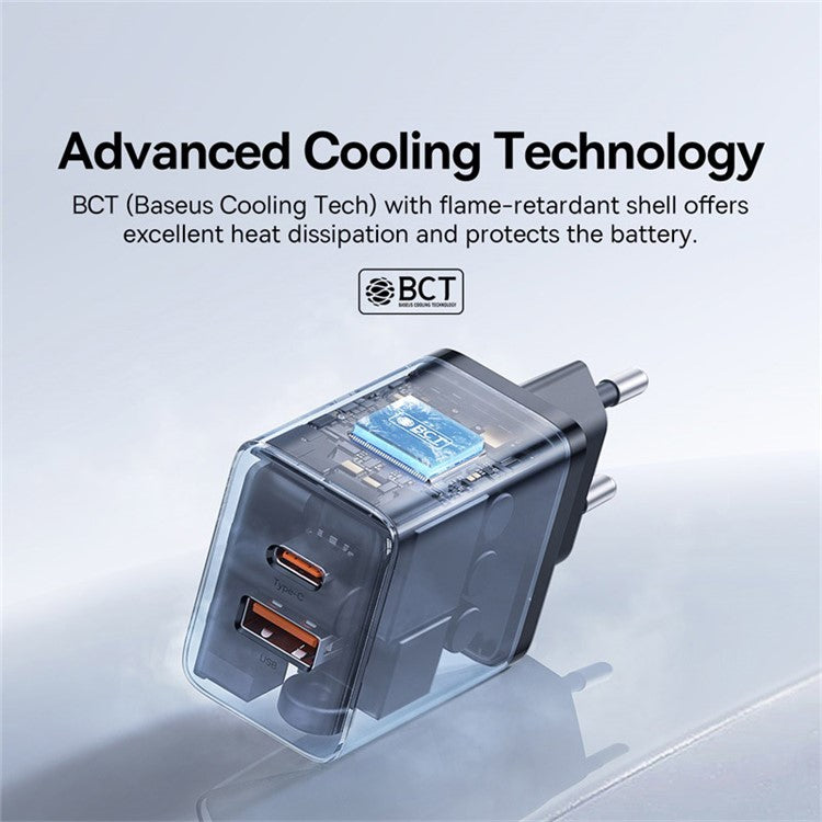 BASEUS CCXFK20UE Cube Fast Charger Type-C+USB 20W Wall Charger Adapter, EU Plug - Black