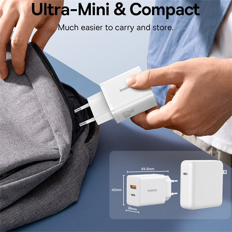 BASEUS CCXFK20UE Cube Fast Charger Type-C+USB 20W Wall Charger Adapter, EU Plug - White