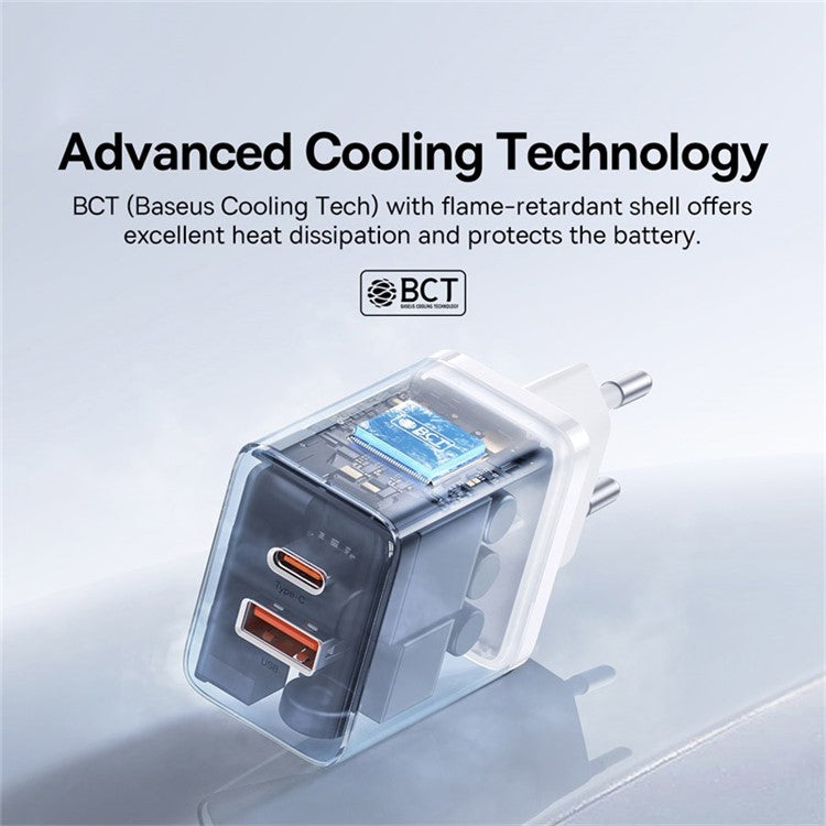 BASEUS CCXFK20UE Cube Fast Charger Type-C+USB 20W Wall Charger Adapter, EU Plug - White