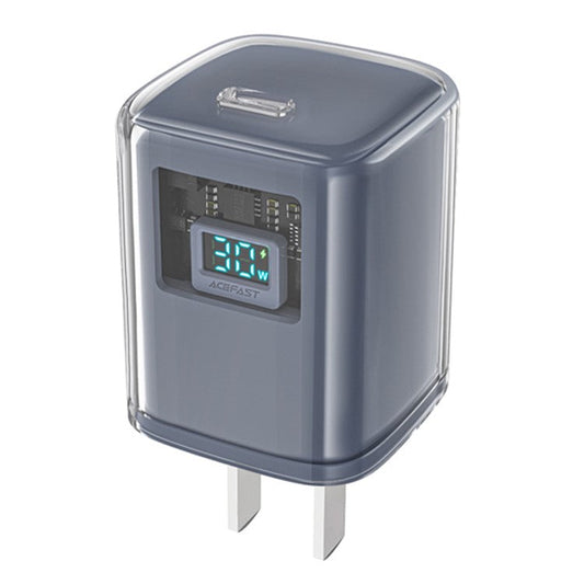 ACEFAST A5 Crystal Series PD 30W GaN Wall Charger Type-C Phone Fast Charge Adapter - Grey / CN Plug