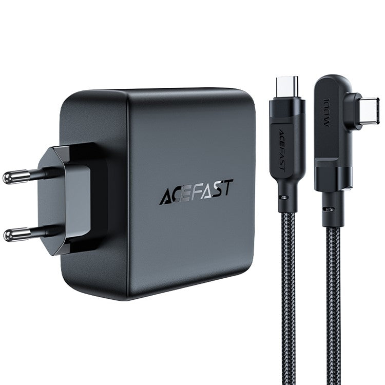 ACEFAST A37 PD 100W GaN Wall Charger 3 Type-C + 1 USB-A Charging Adapter with Type-C to Type-C Cable, EU Plug - Black