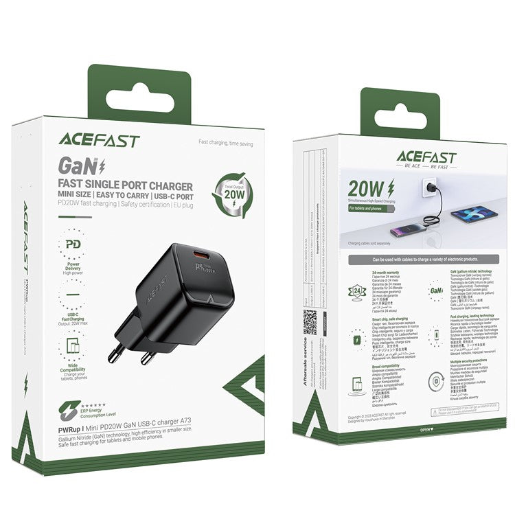 ACEFAST A73 Mini PD 20W GaN Charger Type-C Port Phone Fast Charging Adapter, EU Plug