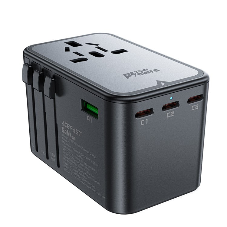 ACEFAST Z1 PD 75W Fast Charger 3 Type-C + 2 USB-A GaN Travel Power Socket with EU / UK / US / AU Plug