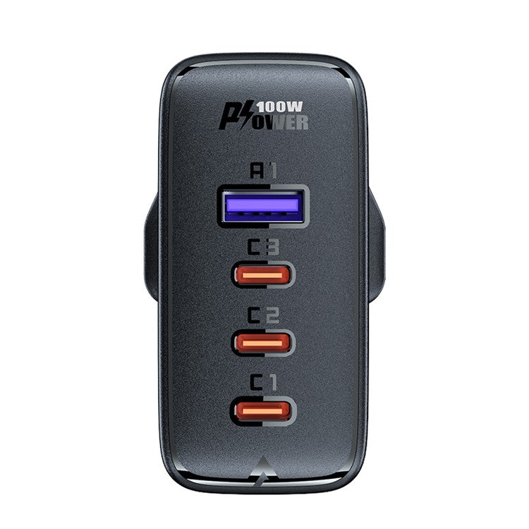 ACEFAST A40 PD 100W GaN Fast Charger 3 Type-C + 1 USB-A Charging Adapter with Charging Cable, UK Plug - Black