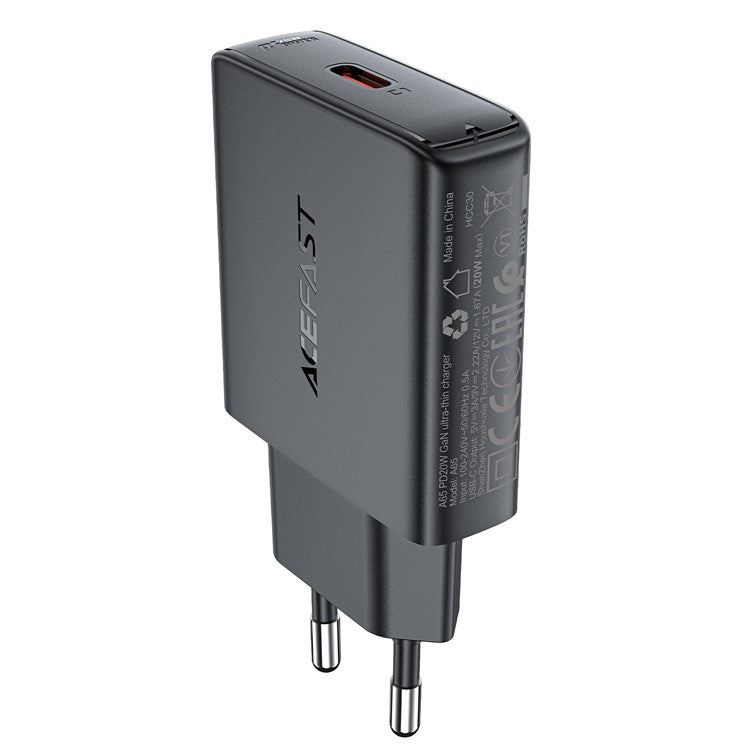 ACEFAST A65 GaN Tech PD 20W Fast Charger Type-C Ports Wall Charger Power Adapter - EU Plug