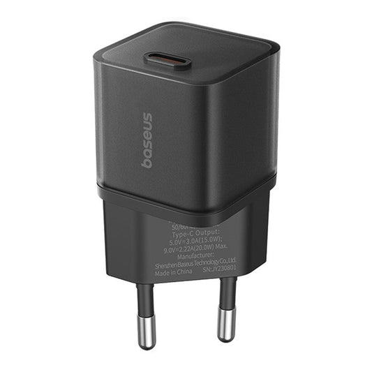 BASEUS GaN5S 20W Type-C Single Port Fast Charger Power Adapter EU Plug - Black