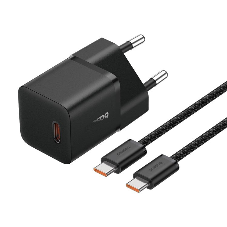BASEUS CCGAN20E5-M GaN5 Fast Charger Mini Type-C 20W Wall Charger Adapter, EU Plug - Black