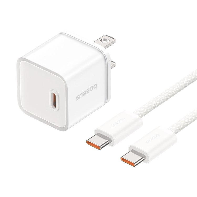 BASEUS GaN5S CCGAN20C5-S Type-C PD 20W Fast Charger US Plug Adapter with Type-C to Type-C Cable - White