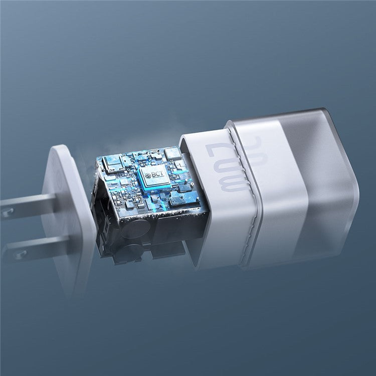 BASEUS GaN5S CCGAN20C5-S Type-C PD 20W Fast Charger US Plug Adapter with Type-C to Type-C Cable - White
