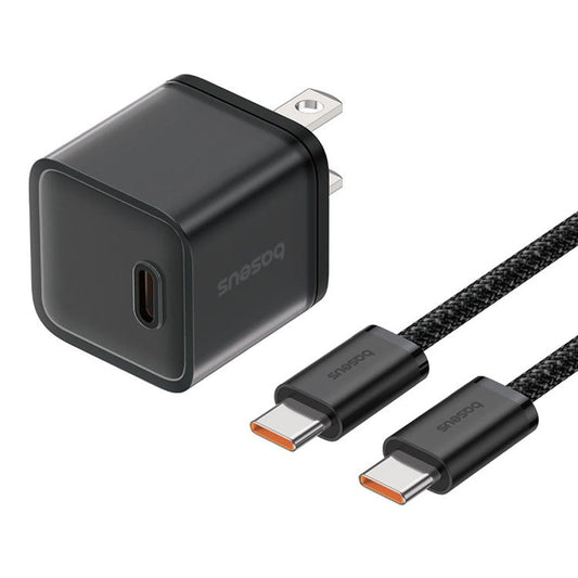 BASEUS GaN5S CCGAN20C5-S PD 20W Type-C Fast Charger US Plug Adapter with Type-C to Type-C Cable - Black