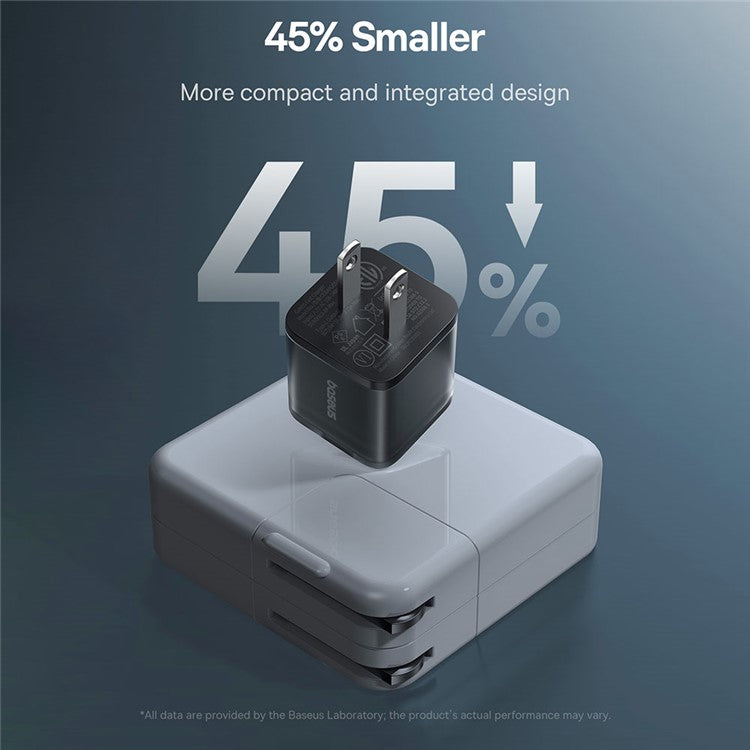 BASEUS GaN5S CCGAN20C5-S PD 20W Type-C Fast Charger US Plug Adapter with Type-C to Type-C Cable - Black