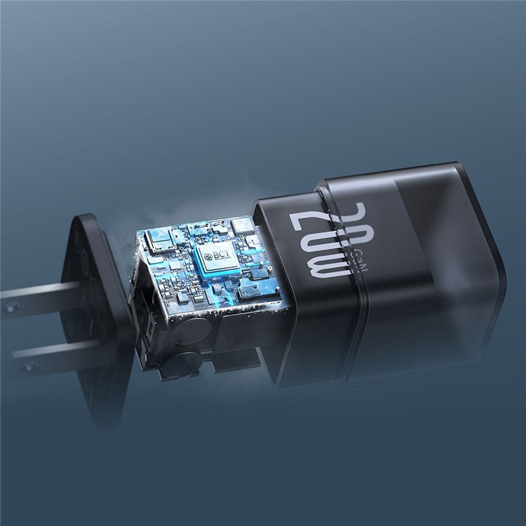 BASEUS GaN5S CCGAN20C5-S PD 20W Type-C Fast Charger US Plug Adapter with Type-C to Type-C Cable - Black