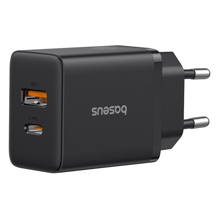 BASEUS Cube Fast Charger Type-C+USB Dual Port 30W Charging Adapter, EU Plug - Black