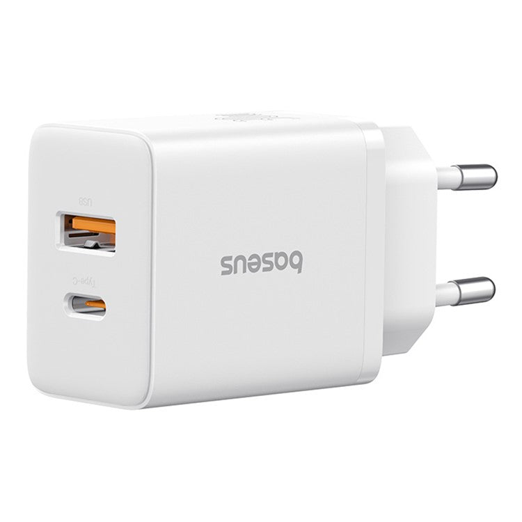 BASEUS Cube Fast Charger Type-C+USB Dual Port 30W Charging Adapter, EU Plug - White