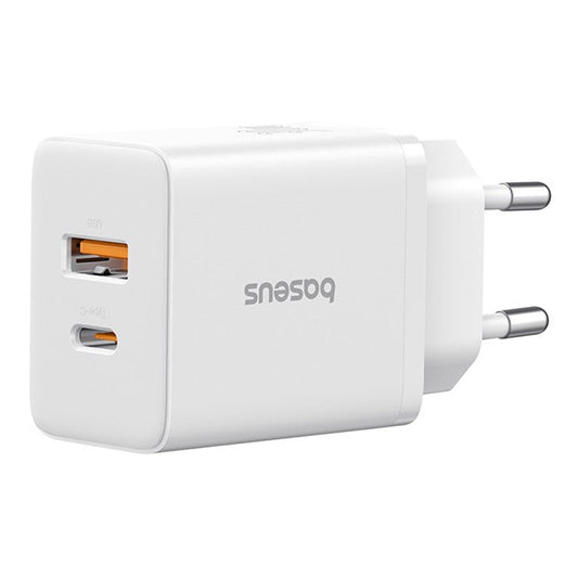 BASEUS Cube Fast Charger Type-C+USB Dual Port 30W Charging Adapter, EU Plug - White