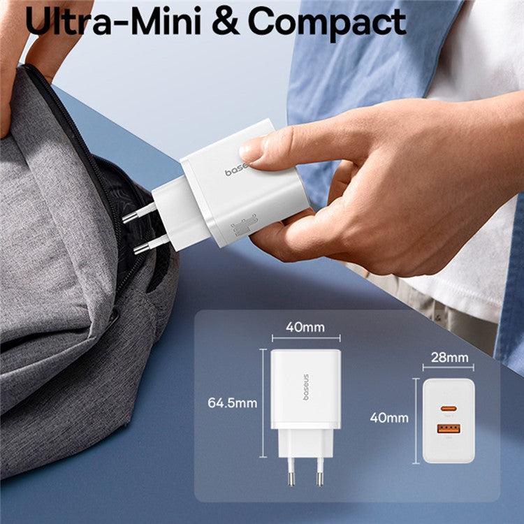 BASEUS Cube Fast Charger Type-C+USB Dual Port 30W Charging Adapter, EU Plug - White