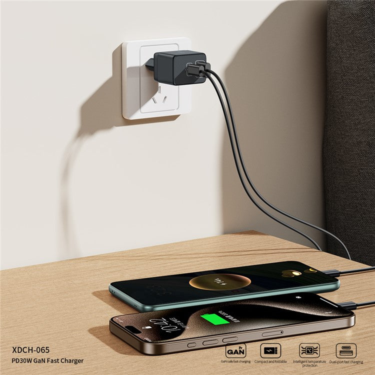 XUNDD XDCH-065 Type-C+USB-A 30W Fast Charging Block Portable GaN Power Adapter - EU Plug