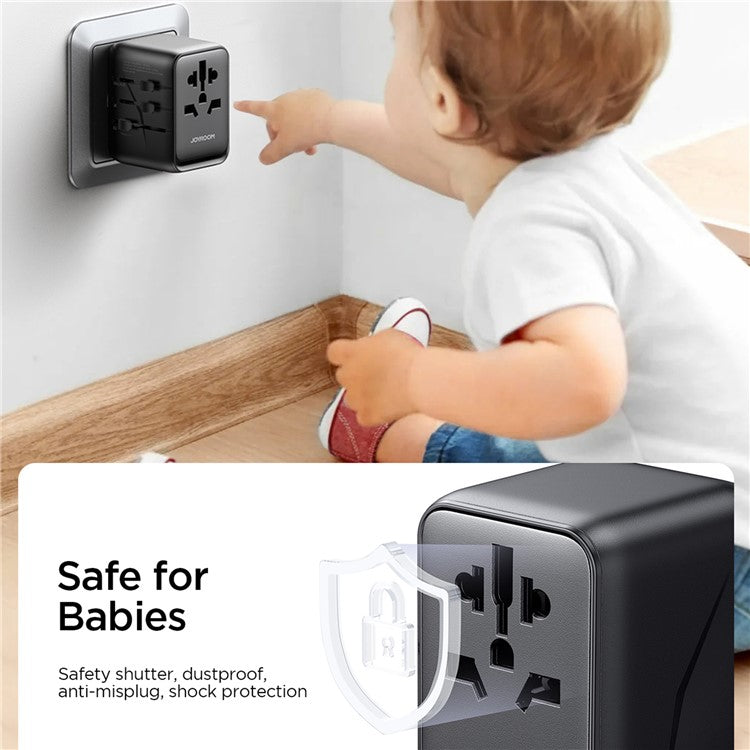 JOYROOM JR-TCW01 17W Travel Adapter Multifunction Type-C+3USB-A Power Charger Converter - Black