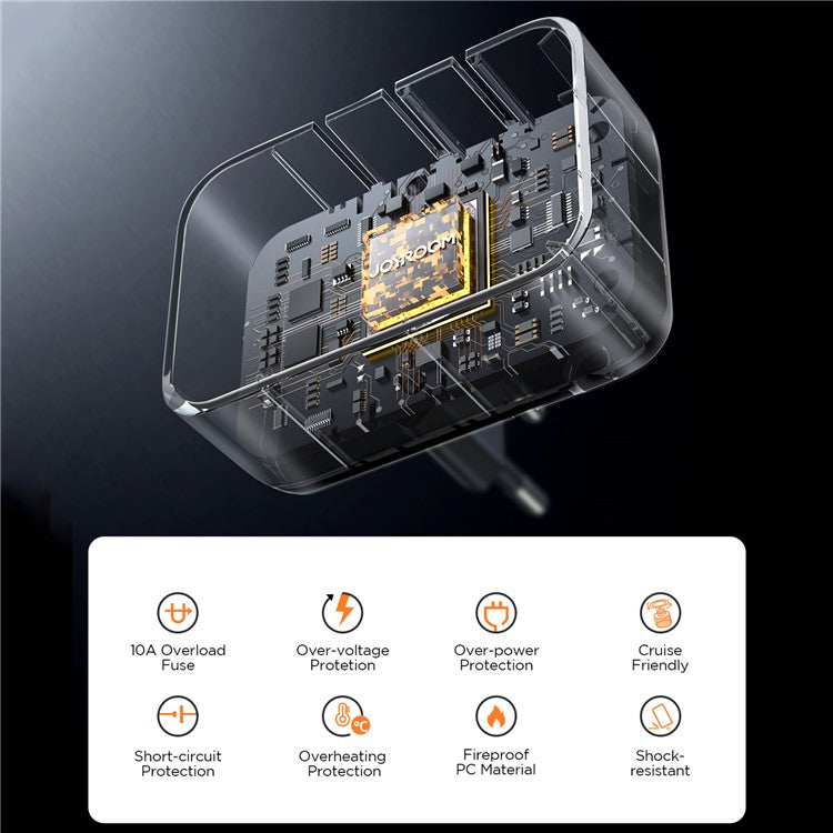 JOYROOM JR-TCW01 17W Travel Adapter Multifunction Type-C+3USB-A Power Charger Converter - Black