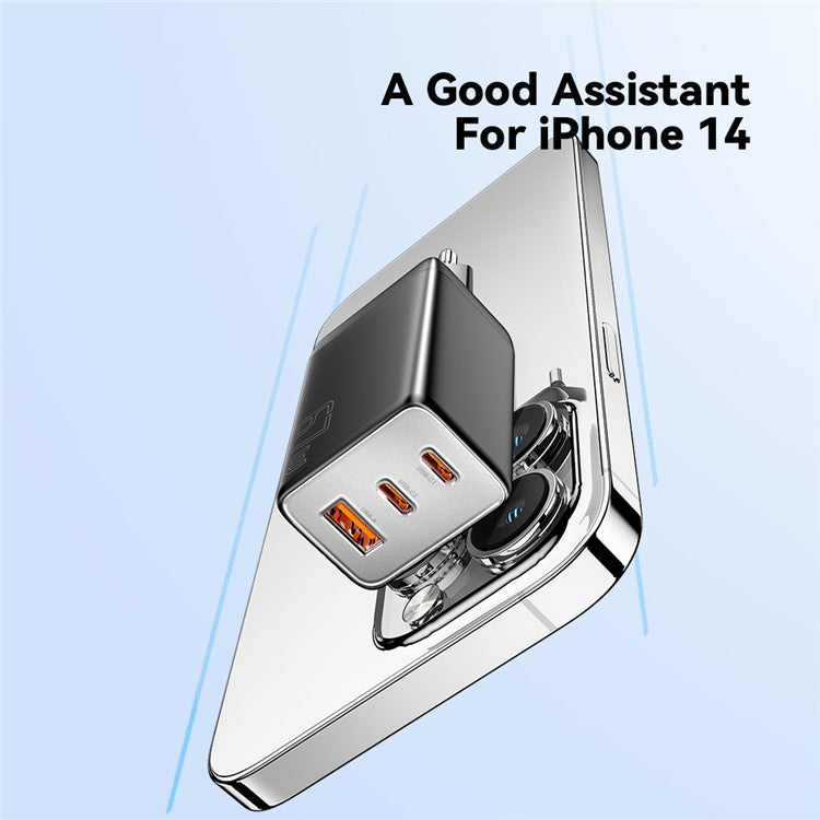 ESSAGER 67W High Power GaN Travel Adapter USB-A + 2 Type-C Portable Wall Charger - EU Plug / Black