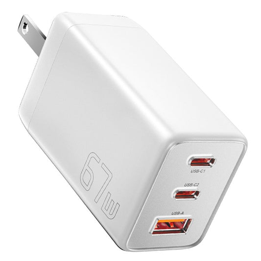 ESSAGER 67W High Power GaN Travel Adapter USB-A + 2 Type-C Portable Wall Charger - US Plug / White