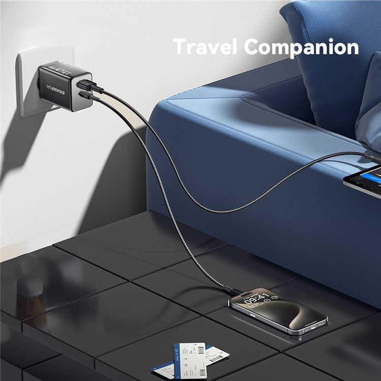 ESSAGER ES-CD40 45W GaN Travel Charger Type-C + USB-A Phone Tablet Power Adapter - White EU Plug
