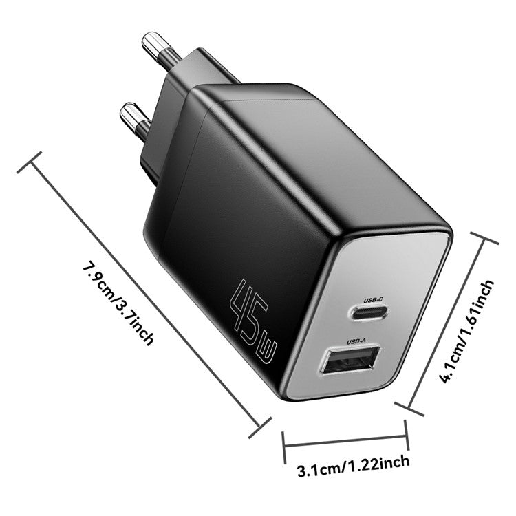 ESSAGER ES-CD40 45W GaN Travel Charger Type-C + USB-A Phone Tablet Power Adapter - White EU Plug