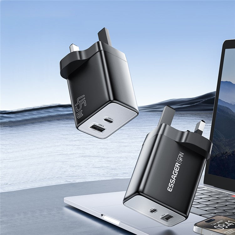 ESSAGER ES-CD40 45W GaN Travel Charger Type-C + USB-A Phone Tablet Power Adapter - White UK Plug