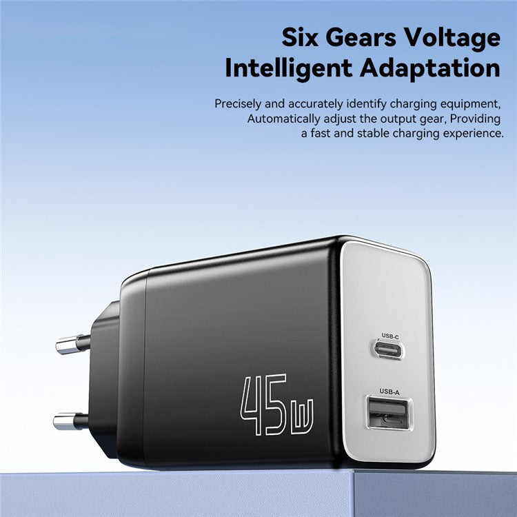 ESSAGER ES-CD40 45W GaN Travel Charger Type-C + USB-A Phone Tablet Power Adapter - Black KR Plug