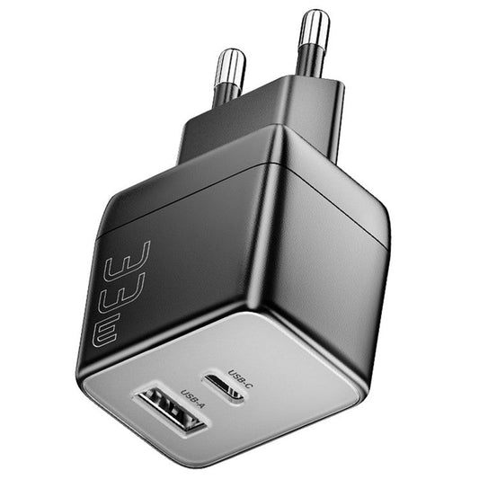 ESSAGER PD 33W Fast Charging Wall Charger USB-A + Type-C Travel GaN Adapter - EU Plug / Black