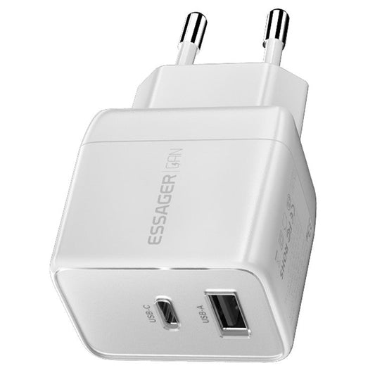 ESSAGER PD 33W Fast Charging Wall Charger USB-A + Type-C Travel GaN Adapter - EU Plug / White