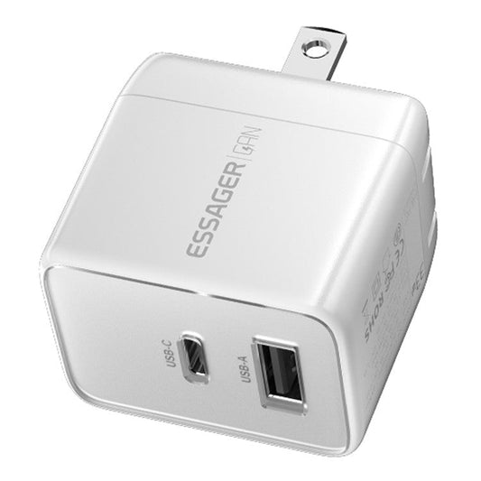ESSAGER PD 33W Fast Charging Wall Charger USB-A + Type-C Travel GaN Adapter - US Plug / White