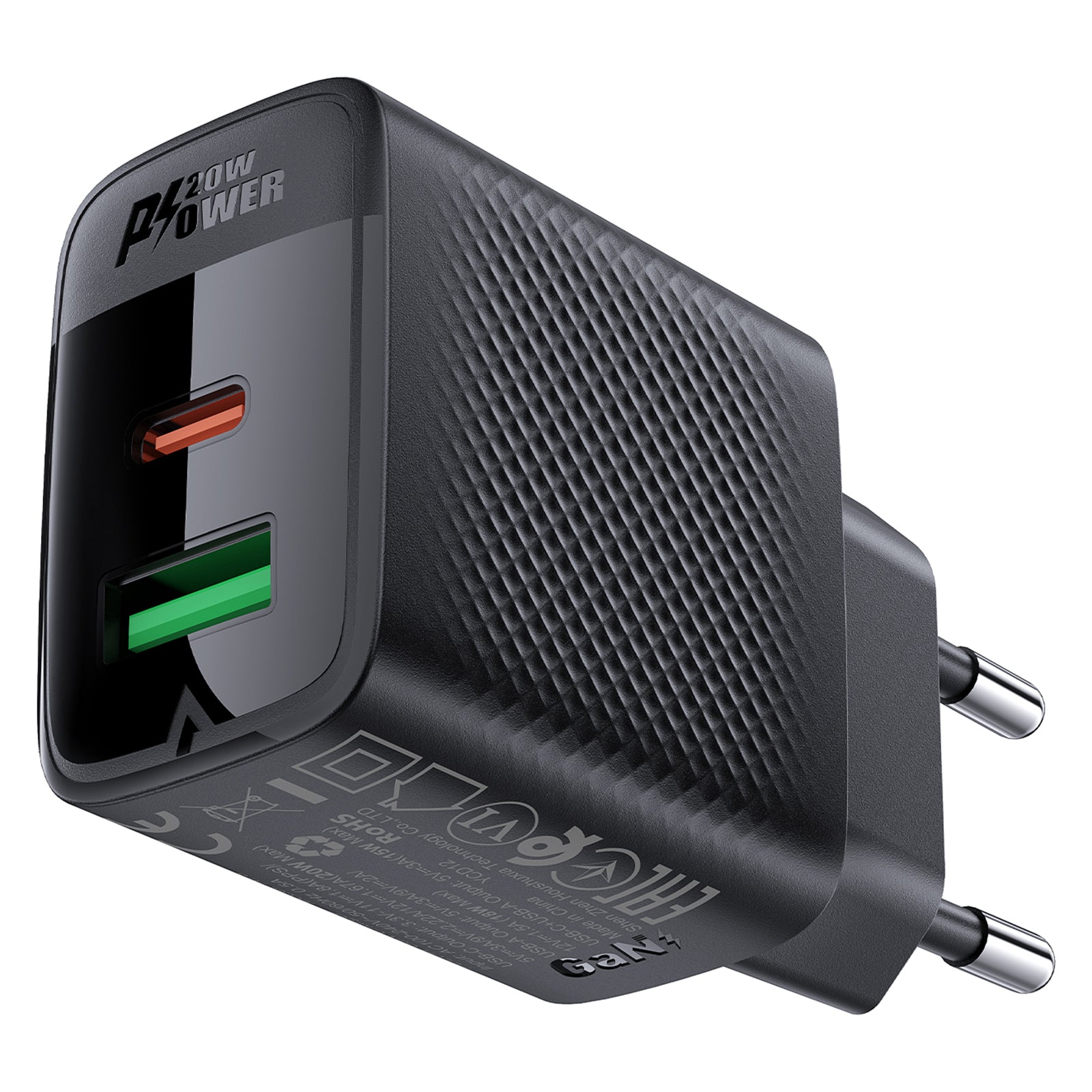 ACEFAST A78 GaN Wall Charger Plug PD 20W USB+Type-C Charging Adapter (EU Plug)