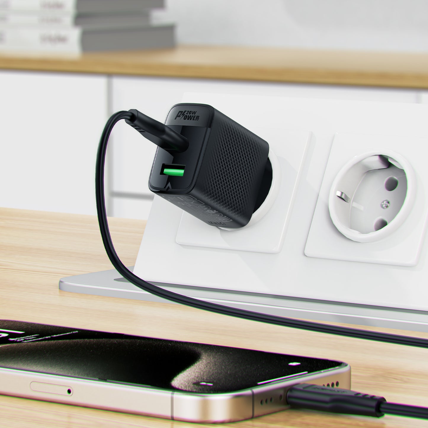 ACEFAST A78 GaN Wall Charger Plug PD 20W USB+Type-C Charging Adapter (EU Plug)
