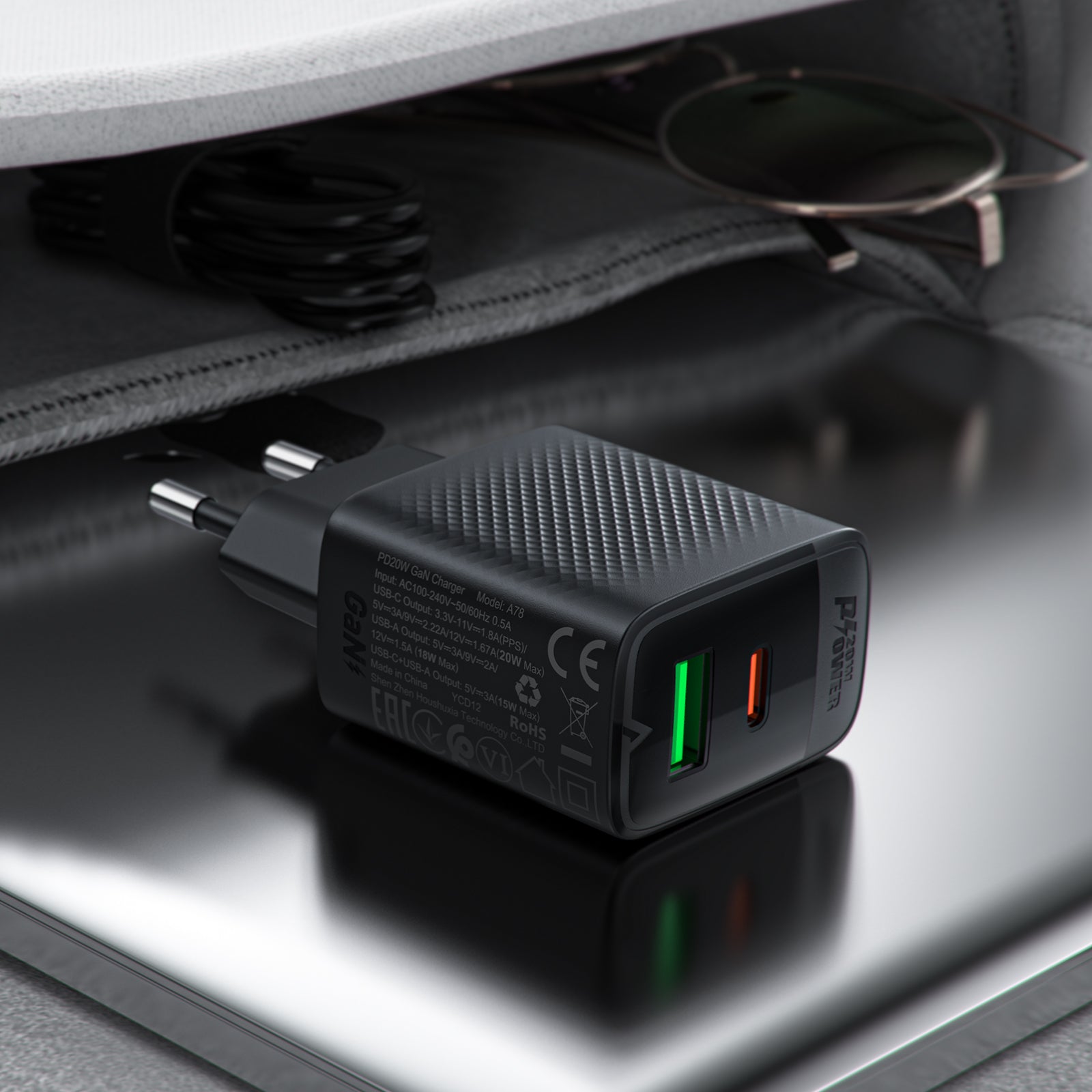 ACEFAST A78 GaN Wall Charger Plug PD 20W USB+Type-C Charging Adapter (EU Plug)