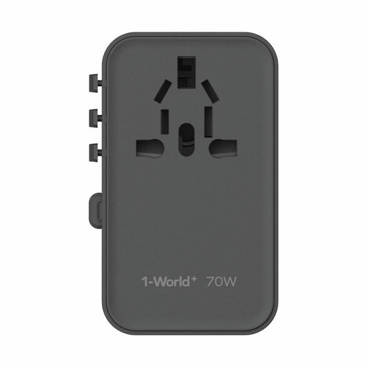 MOMAX UA18 1-World+ Gan Travel Adapter Global Wall Charger with Retractable 70W Type-C Cable - Black