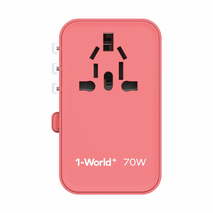 MOMAX UA18 1-World+ GaN Travel Adapter Global Wall Charger with Retractable 70W Type-C Cable - Rose
