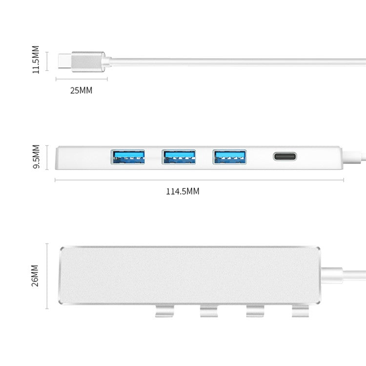 ADS-301C Type-C Hub USB Ports Expander to USB-C+USB 3.0+3xUSB 2.0 - Grey